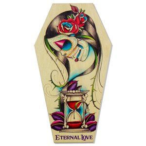 Eternal Love Tattoo Wood Wall Art Coffin 12" High